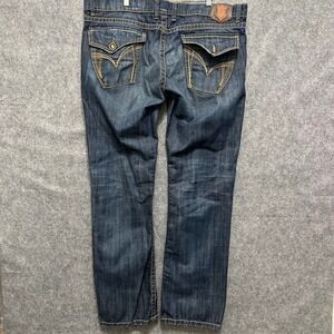 Monarchy Jeans Mens 40 Blue Denim Straight Leg Flap Pocket Embroidered Casual